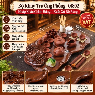 Bộ Khay Trà Ông Phỗng 01802 Cao Cấp – Nhập Khẩu Chính Hãng, Xuất Xứ Rõ Ràng, Giá Đã Gồm VAT