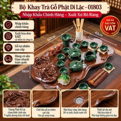Bộ Khay Trà Gỗ Phật Di Lặc 01803 Cao Cấp – Nhập Khẩu Chính Hãng, Xuất Xứ Rõ Ràng, Giá Đã Gồm VAT