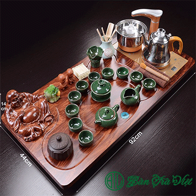Bộ bàn trà điện khay trà gỗ nguyên khối 09302 