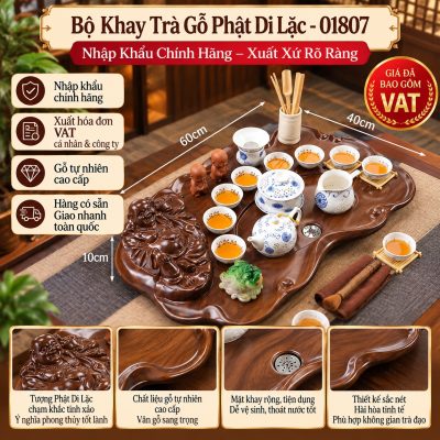Bộ Khay Trà Gỗ Phật Di Lặc 01807 Cao Cấp – Nhập Khẩu Chính Hãng, Xuất Xứ Rõ Ràng, Giá Đã Gồm VAT