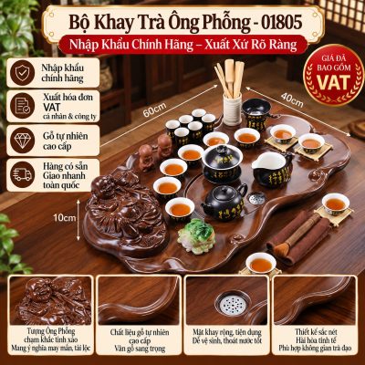 Bộ Khay Trà Ông Phỗng 01805 Cao Cấp – Nhập Khẩu Chính Hãng, Xuất Xứ Rõ Ràng, Giá Đã Gồm VAT