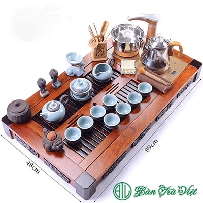 Bộ bàn trà điện gỗ hương cao cấp V8308 tranh tứ quý ấm chén hươu xanh mịn