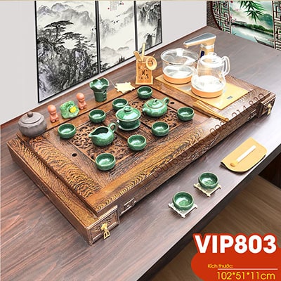 Bộ bàn trà điện cao cấp gỗ mun đuôi cong VIP803
